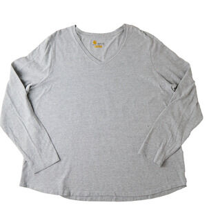 Carhartt Shirt Women's 2X Plus Gray Cotton Relaxed Fit Long Sleeve V-Neck Casual